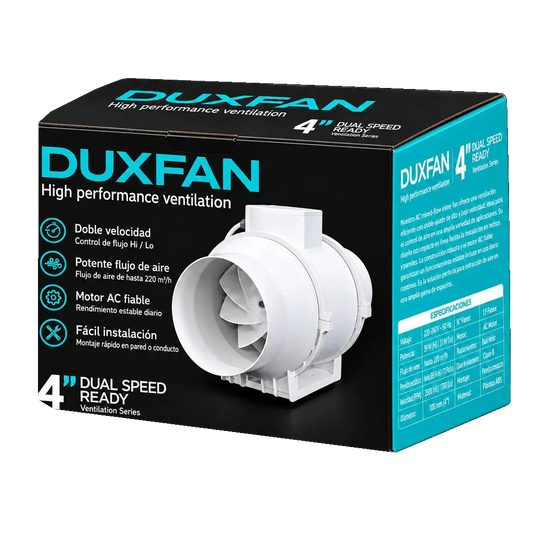 Extractor Duxfan Mixed Flow 4" (100 mm) Dual Speed con su caja